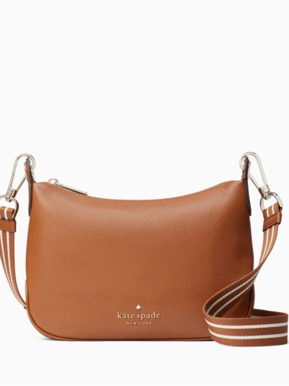 Kate Spade New York Rosie Brown Leather Crossbody Bag with Striped Strap